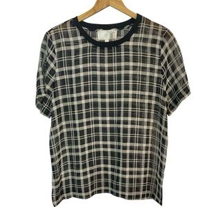JOA Plaid Sheer Crewneck Top